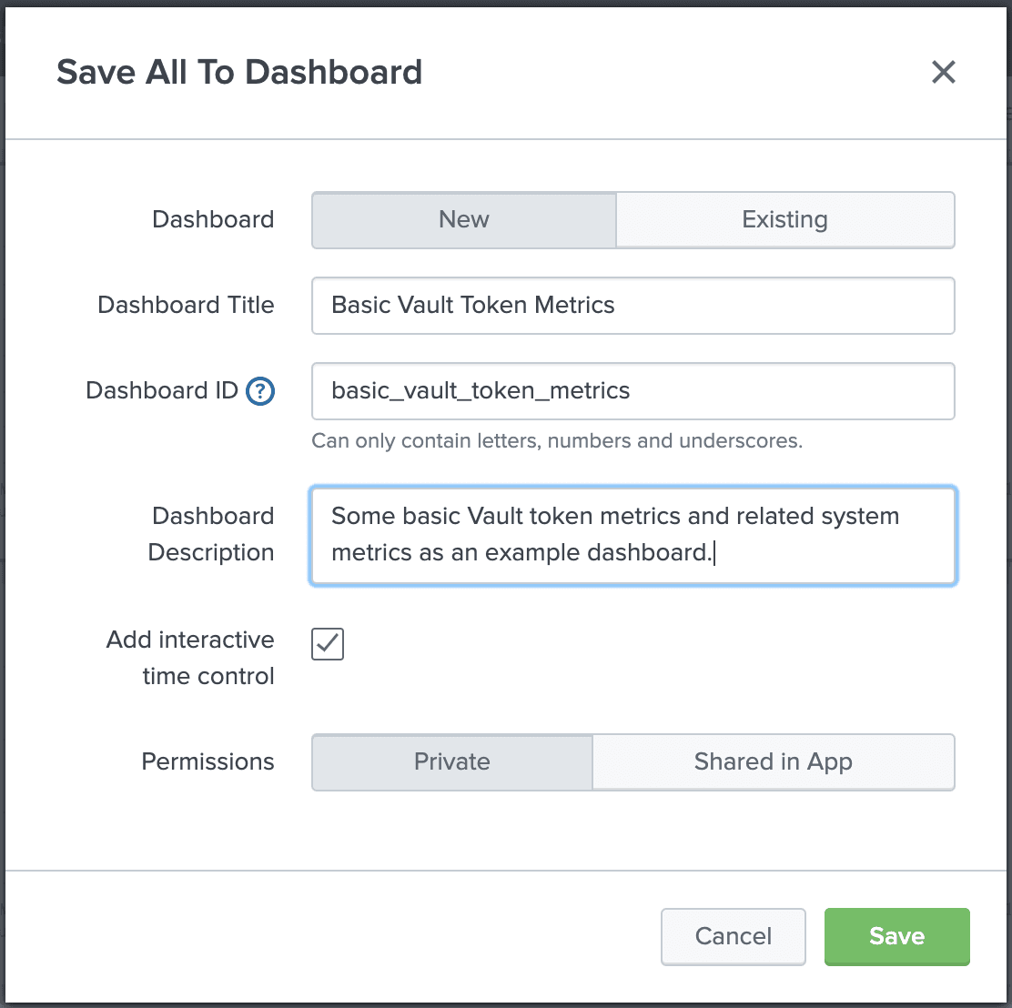 Save dashboard dialog