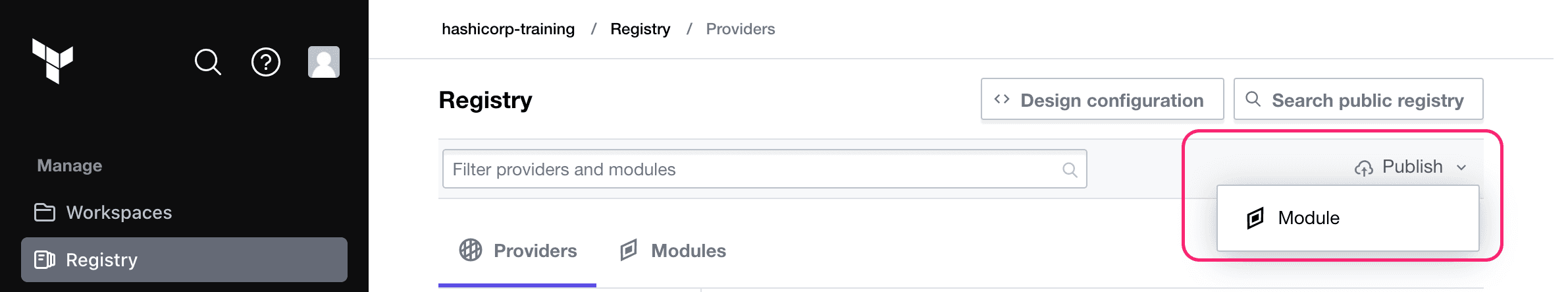 Modules header with an empty module list