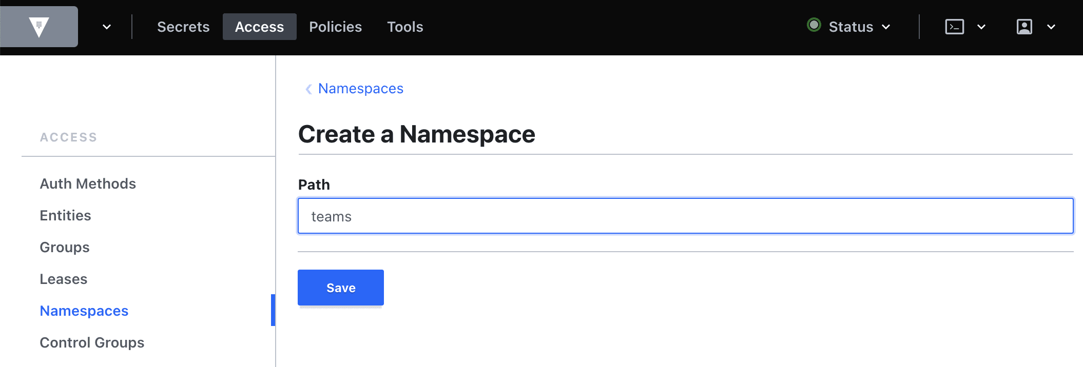 Namespace configuration